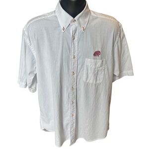 Men's White Alabama Seersucker Short Sleeve Button Down Shirt Red Elephant XL